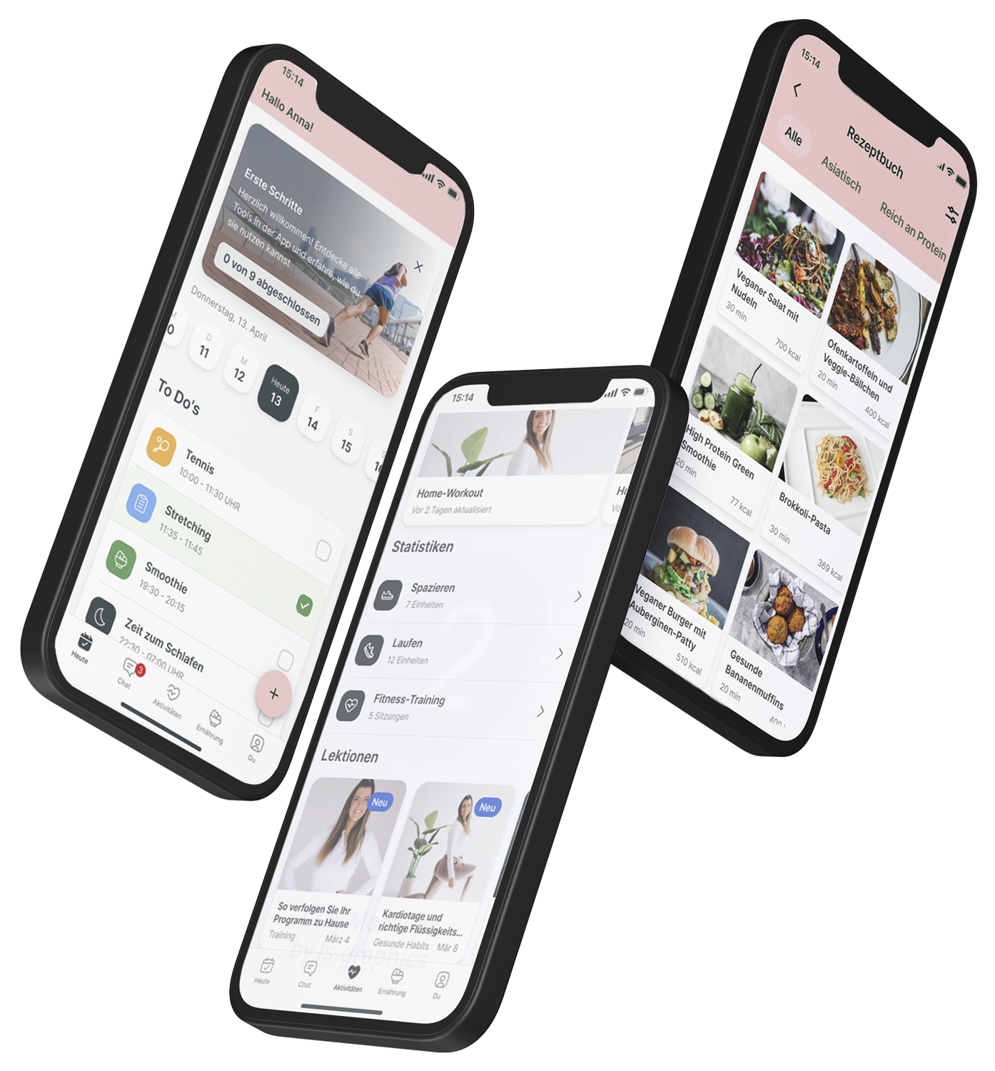 Ein Mockup der Coaching-App, das die Funktionen zeigt.